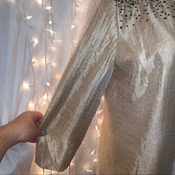 LESLIE FAY ⭐️ Vintage Gold Sequin Open Blazer - Picture 3 of 8